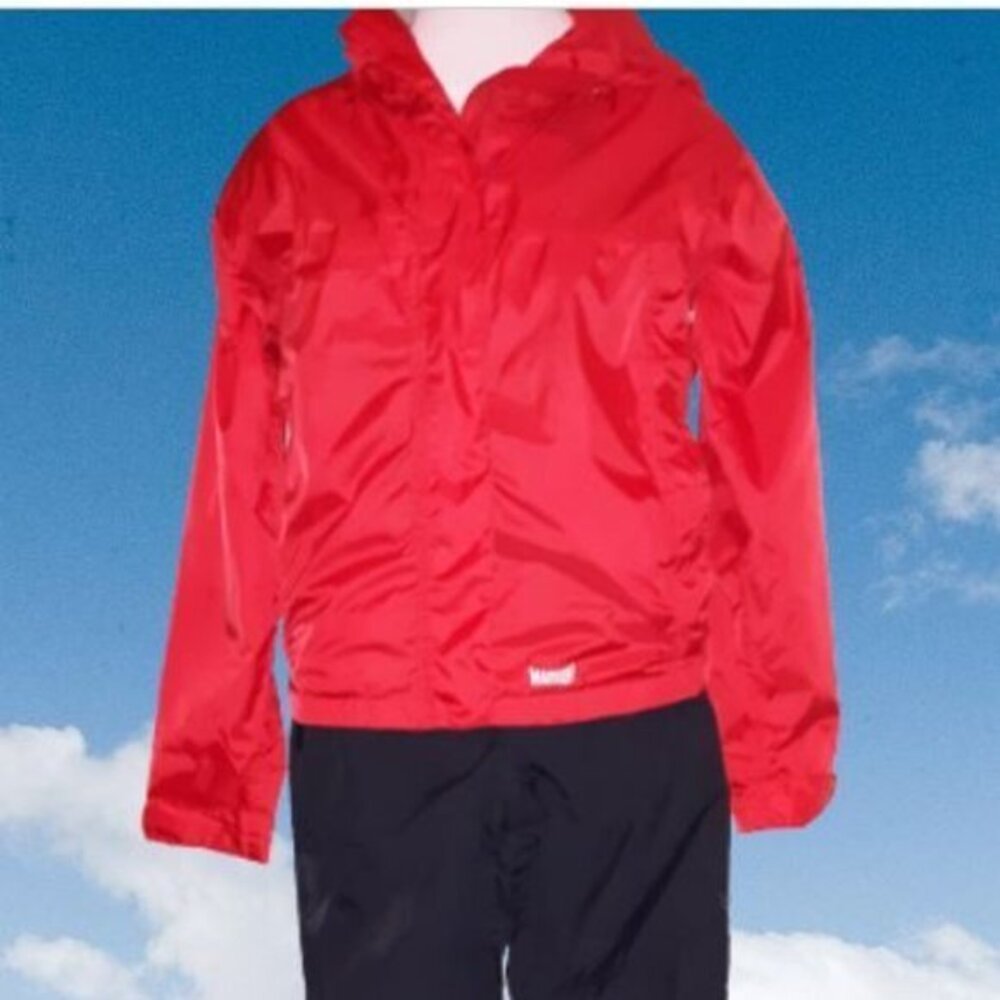 Ski Outfit by Marker Red Nylon Jacket & Black Snow Pants